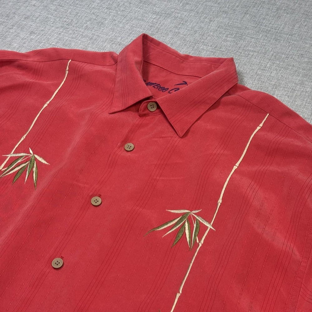 Bamboo Cay Embroidered Rayon Button-Up Shirt Mens XL Red Short Sleeve Relaxed